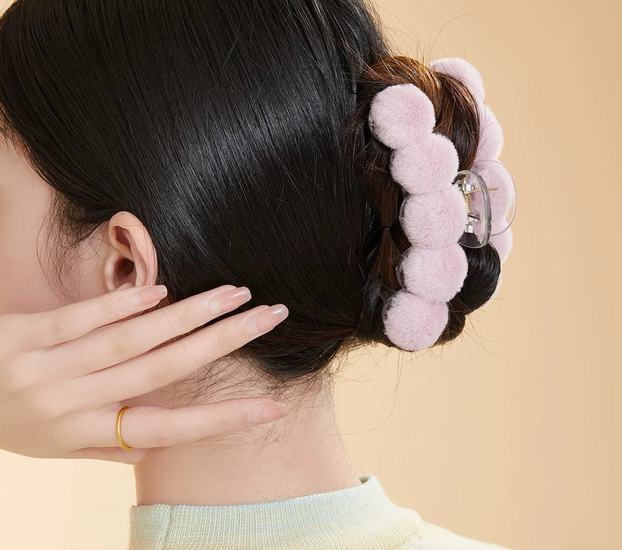 Faux Ball Hair Claw in Pink