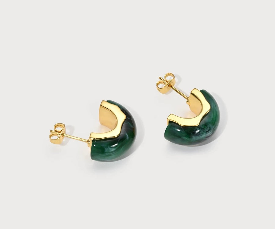 Golden Jade Whispers Hoop Earrings