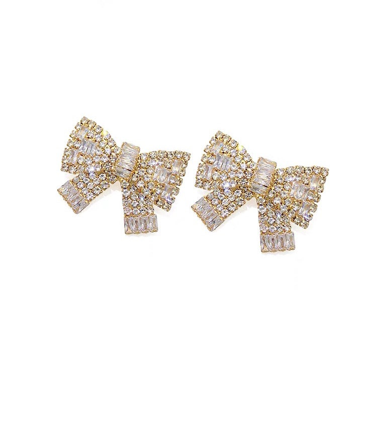Golden Pearl Bow Stud Earrings