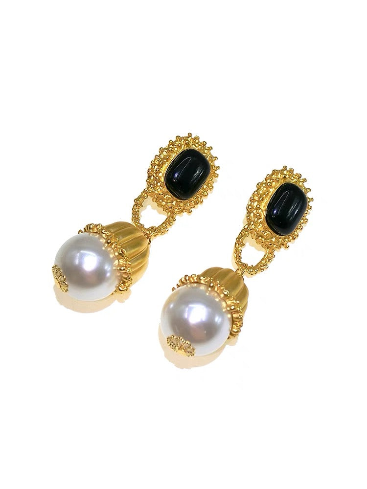 Golden Noir Jade Cascade Earrings