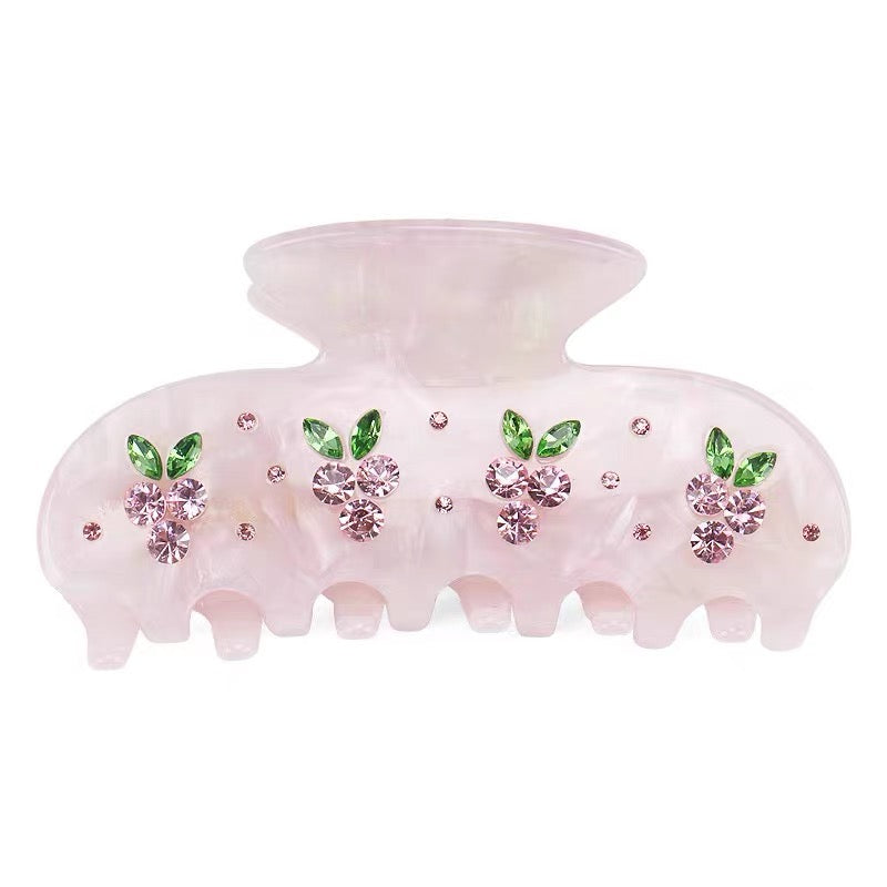 Blushing Cherry Crystal Bloom Hair Claw in Pink