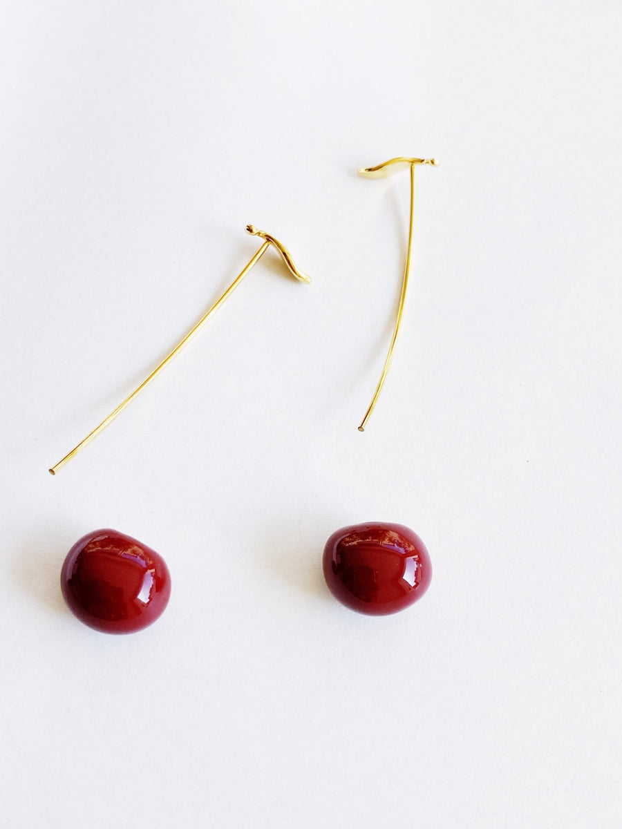 18K Cherry Cherry Dangle Earrings