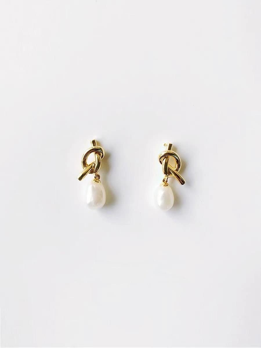 18K Gold Pearl Ear Huggie Hoops.