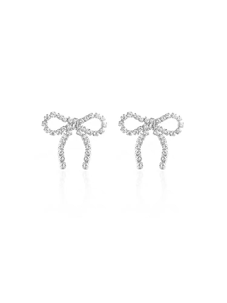 White Gold-Plated Bow Knot Earrings
