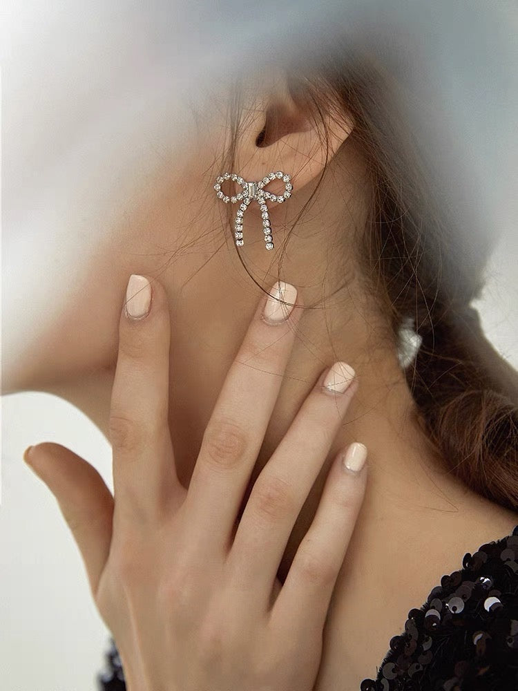 White Gold-Plated Bow Knot Earrings