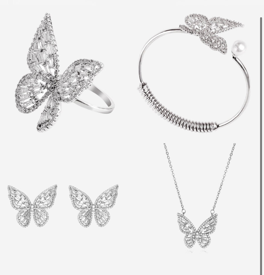 Diamond Butterfly Stud Necklace | Earrings