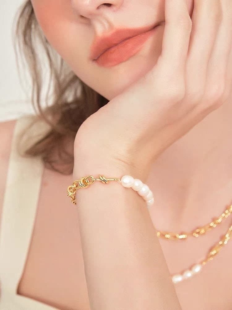 Baroque Gold Chain Pearl Bracelet Not Just Paris