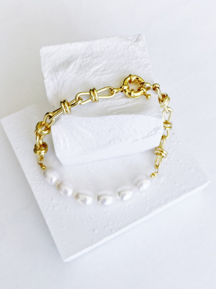 Baroque Gold Chain Pearl Bracelet Not Just Paris