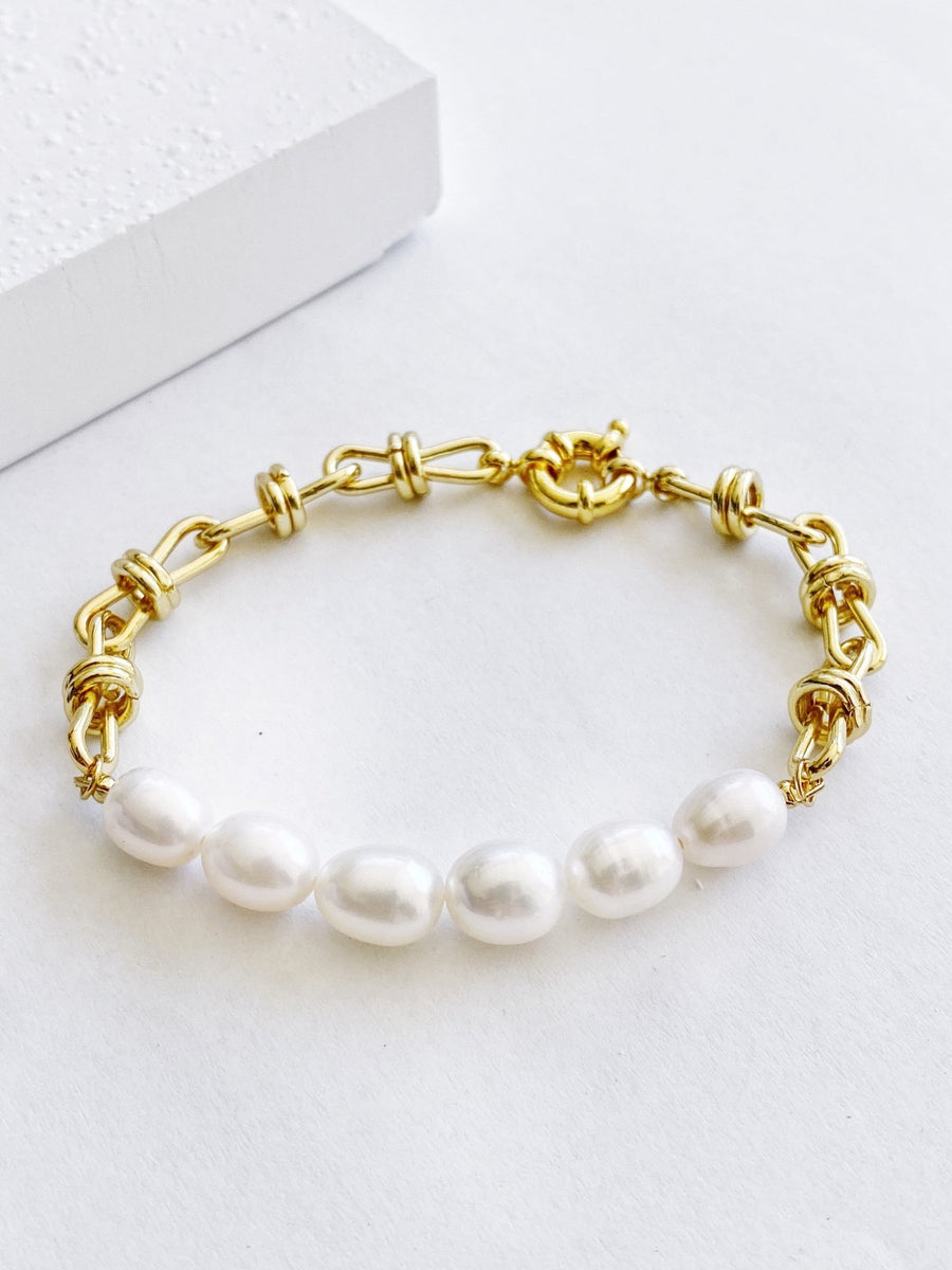 Baroque Gold Chain Pearl Bracelet Not Just Paris