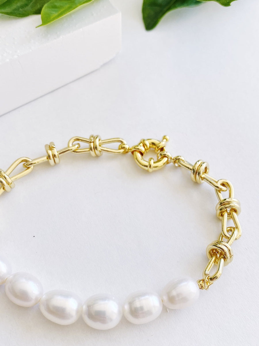 Baroque Gold Chain Pearl Bracelet Not Just Paris