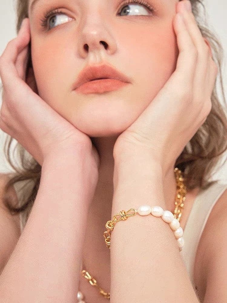 Baroque Gold Chain Pearl Bracelet Not Just Paris