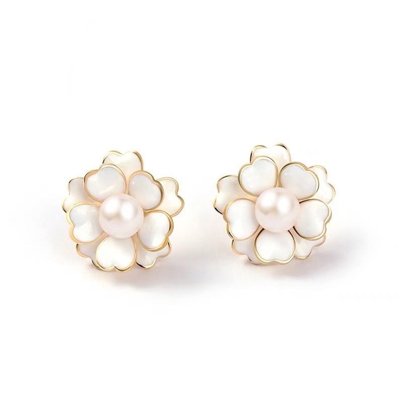 Floral Pearl Stud Wedding Earrings