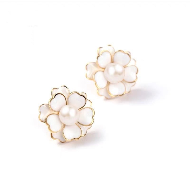 Floral Pearl Stud Wedding Earrings