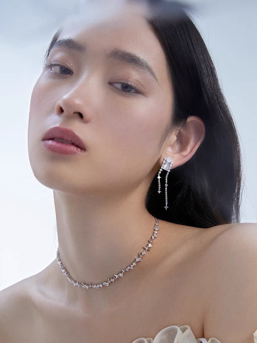 Geometric Crystal Bridal Earrings.