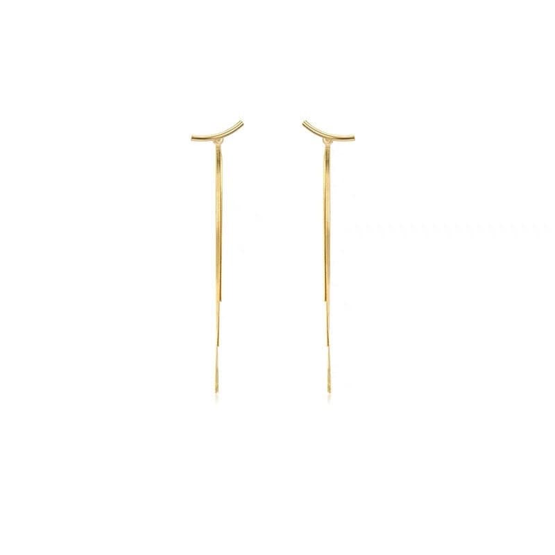 Gold Long Tassel Linear Earrings.
