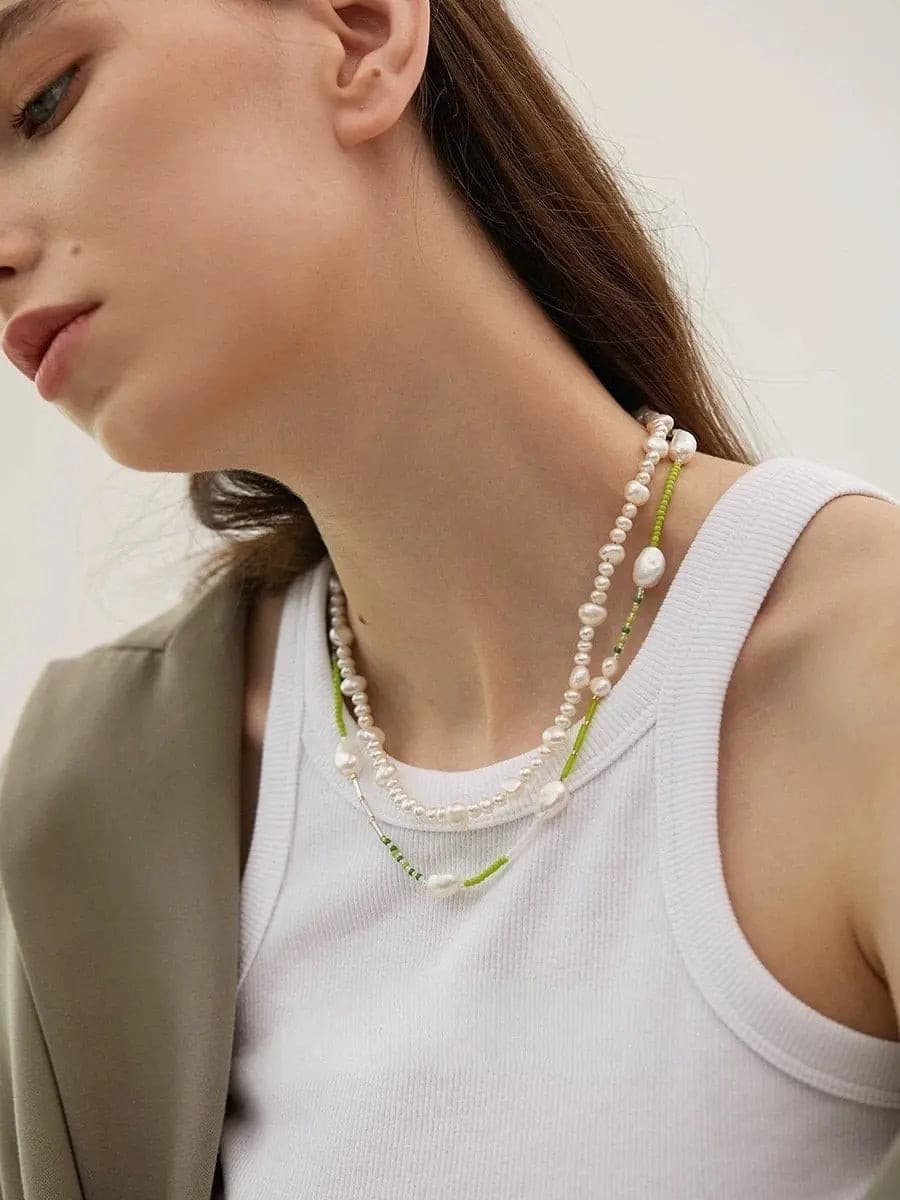 Green Resin Gold Pearl Necklace Not Just Paris