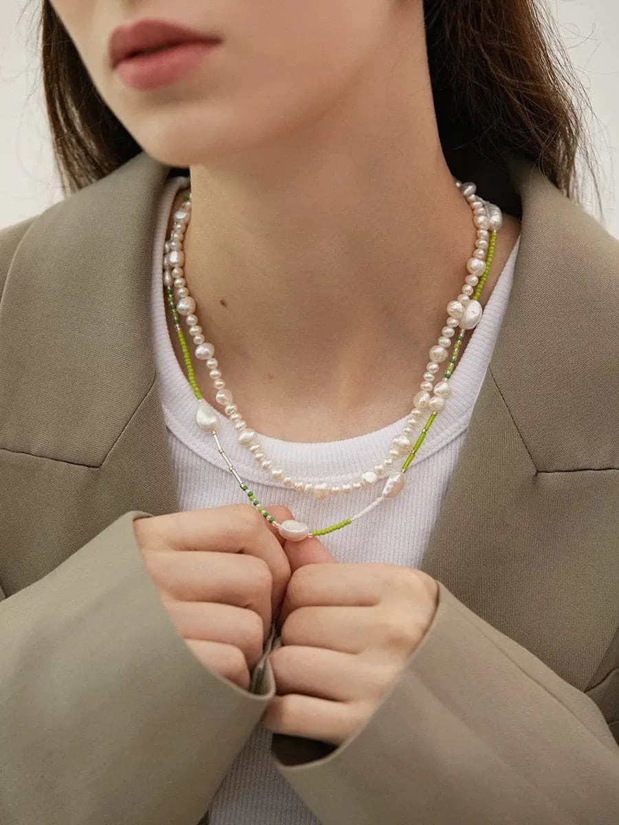 Green Resin Gold Pearl Necklace Not Just Paris