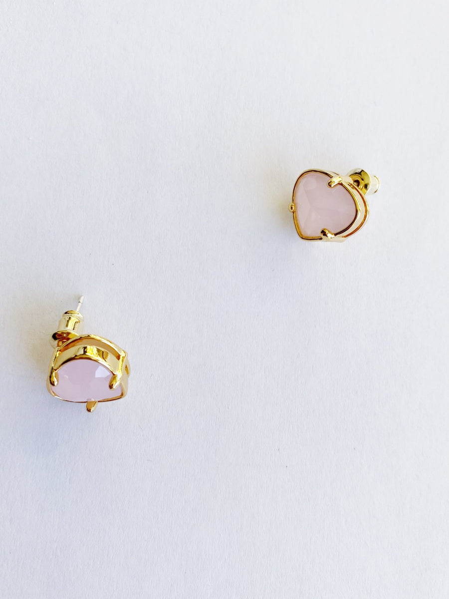 Heart-Shaped Pink Crystal Stud Earrings in 18K Gold.