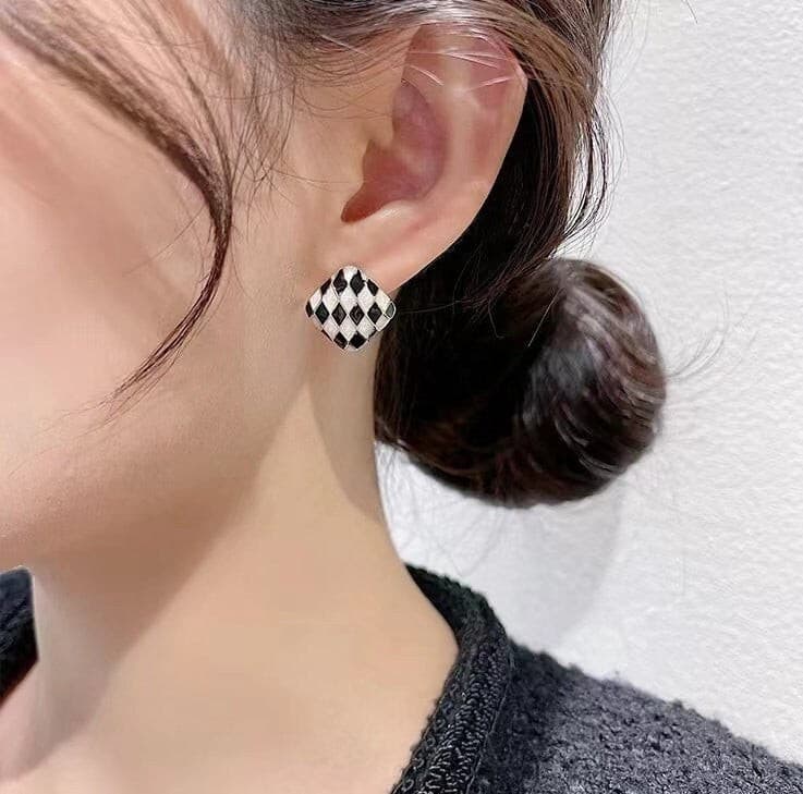 Mini Checks Square Stud Earrings.