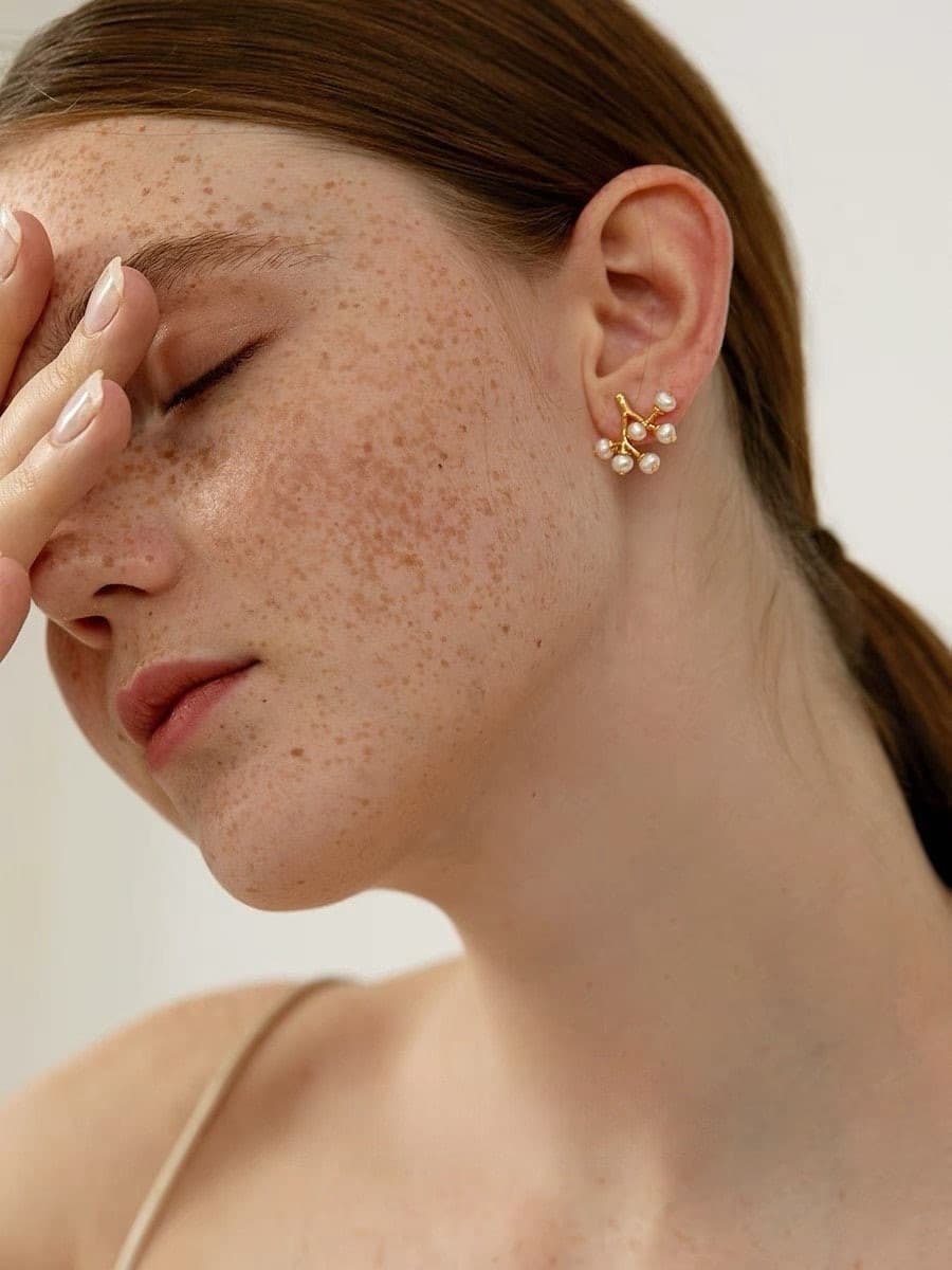 Pearl Gold Branch Earrings.