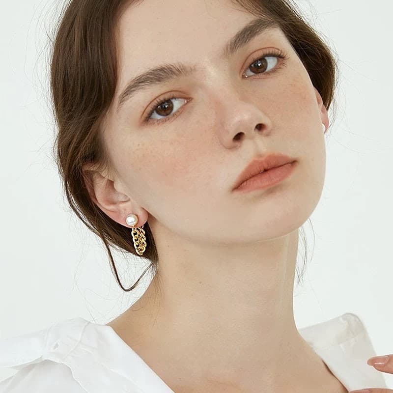 Pearl Gold Chain Earrings Not Just Paris