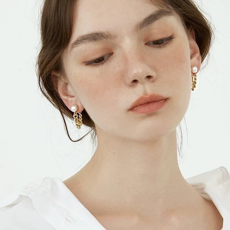 Pearl Gold Chain Earrings Not Just Paris