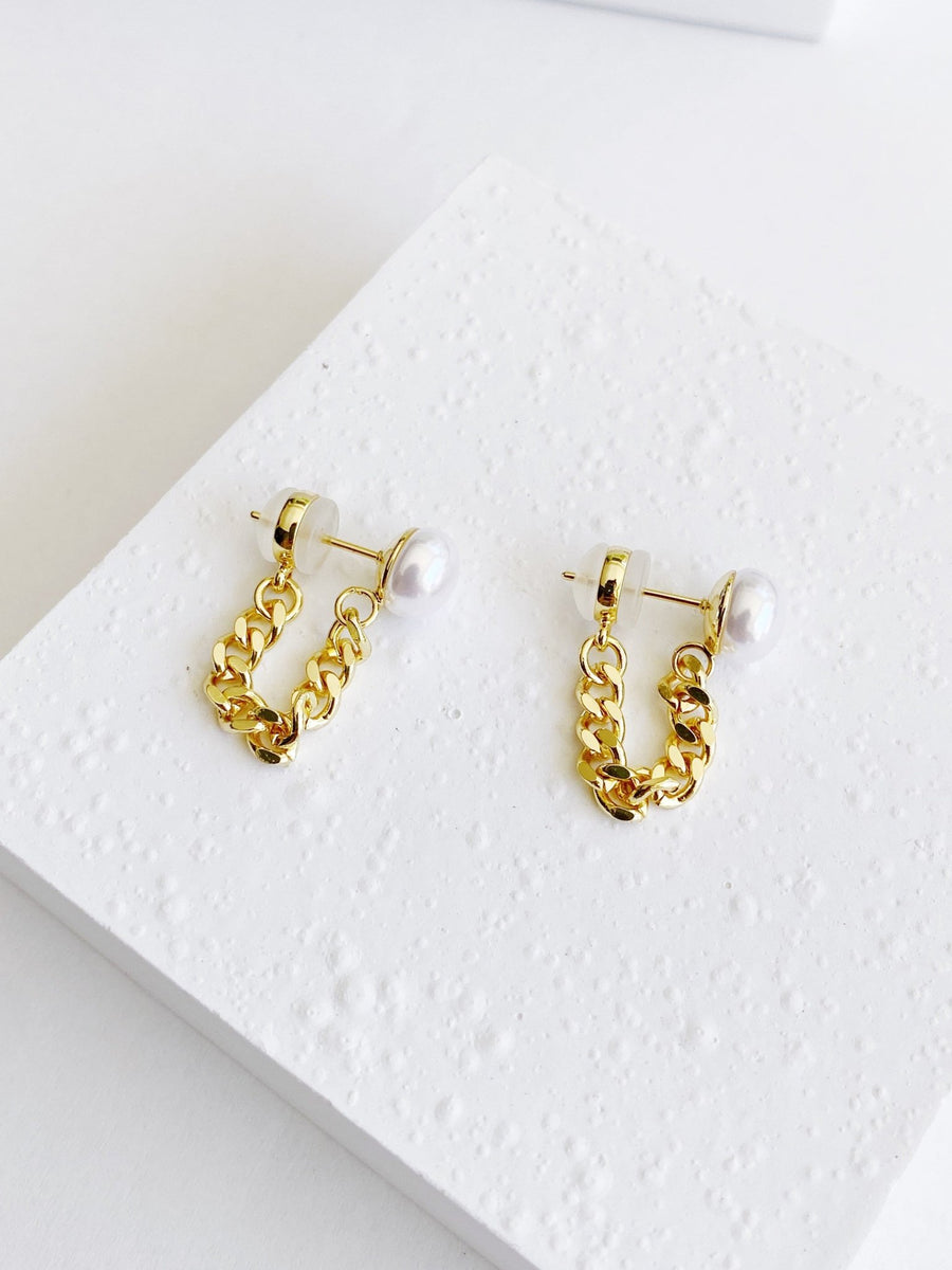 Pearl Gold Chain Earrings Not Just Paris