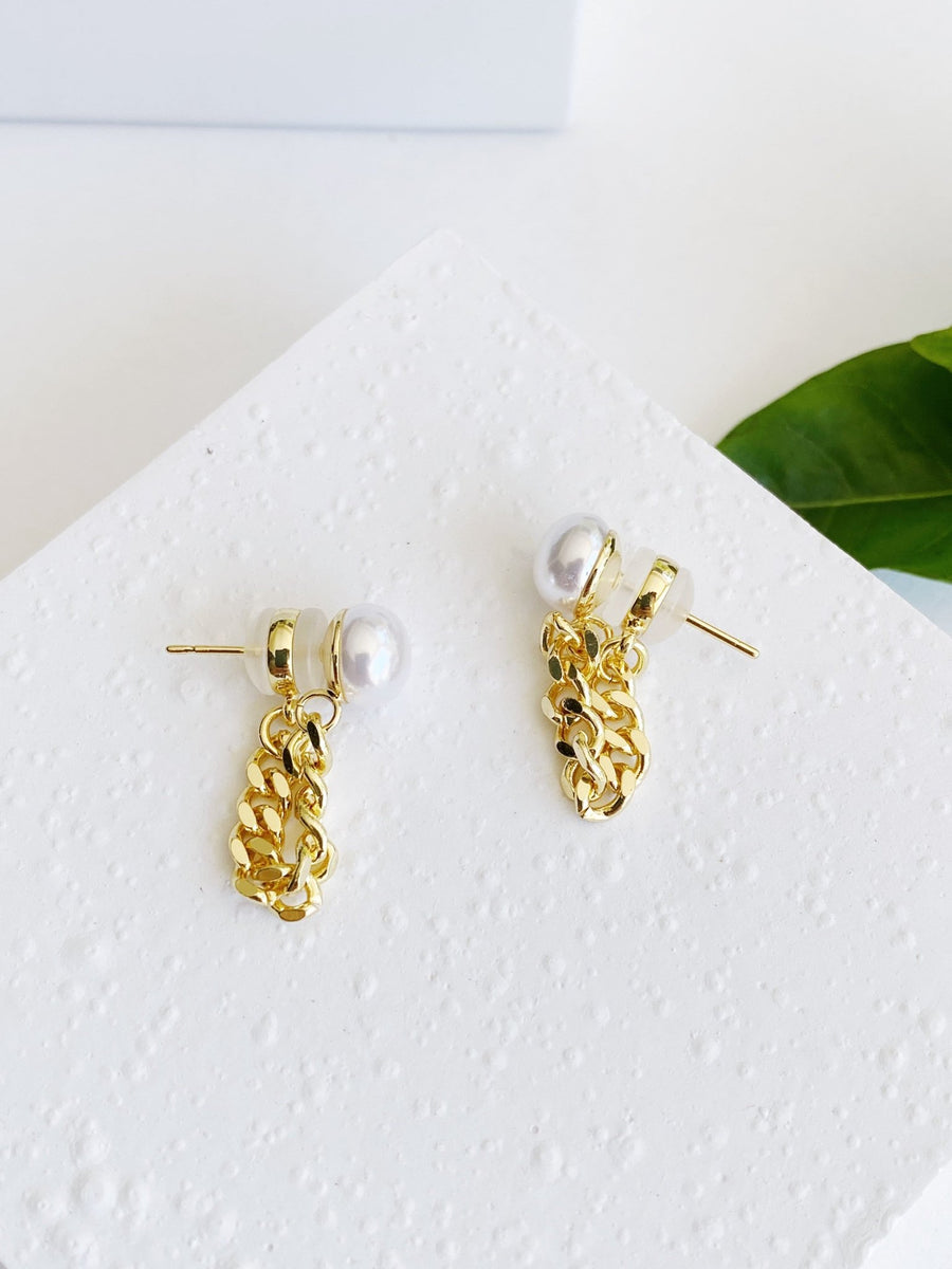 Pearl Gold Chain Earrings Not Just Paris