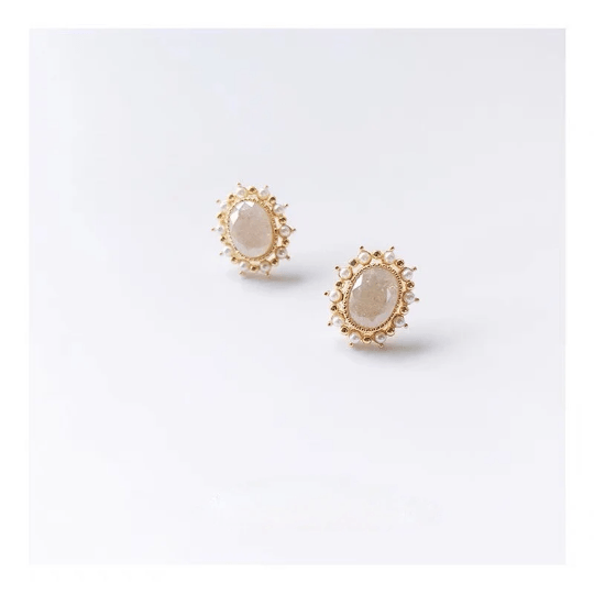 Pearl with Zirconia Stone Gold Stud Earrings.