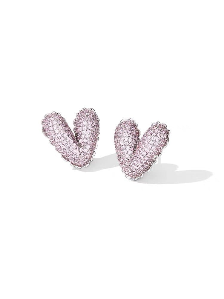 Pink Heart Shape Pave Stud Earring