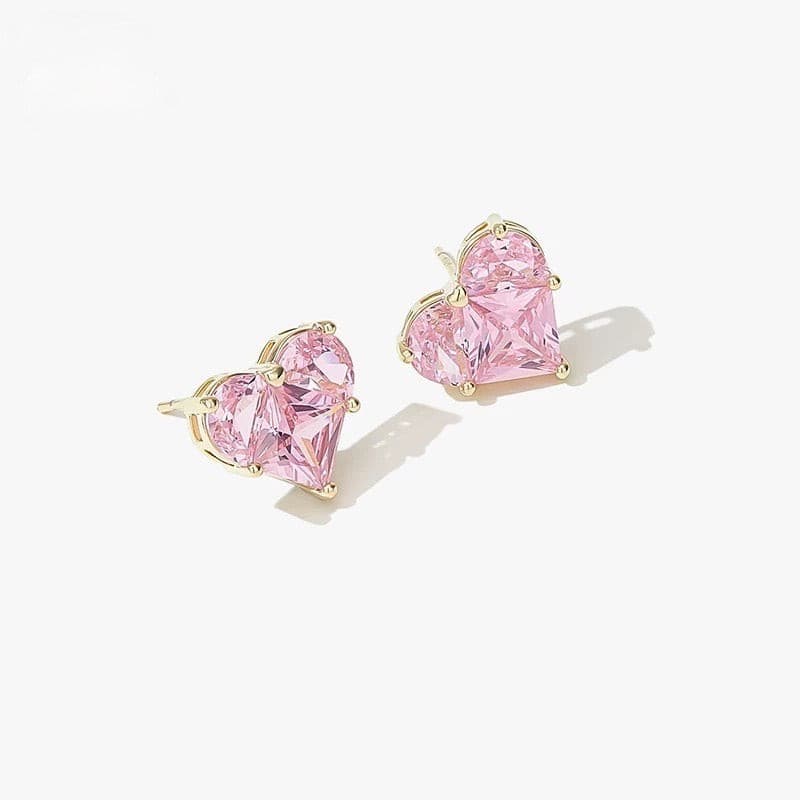 Pink Sapphire Heart Cut Stud Earrings.