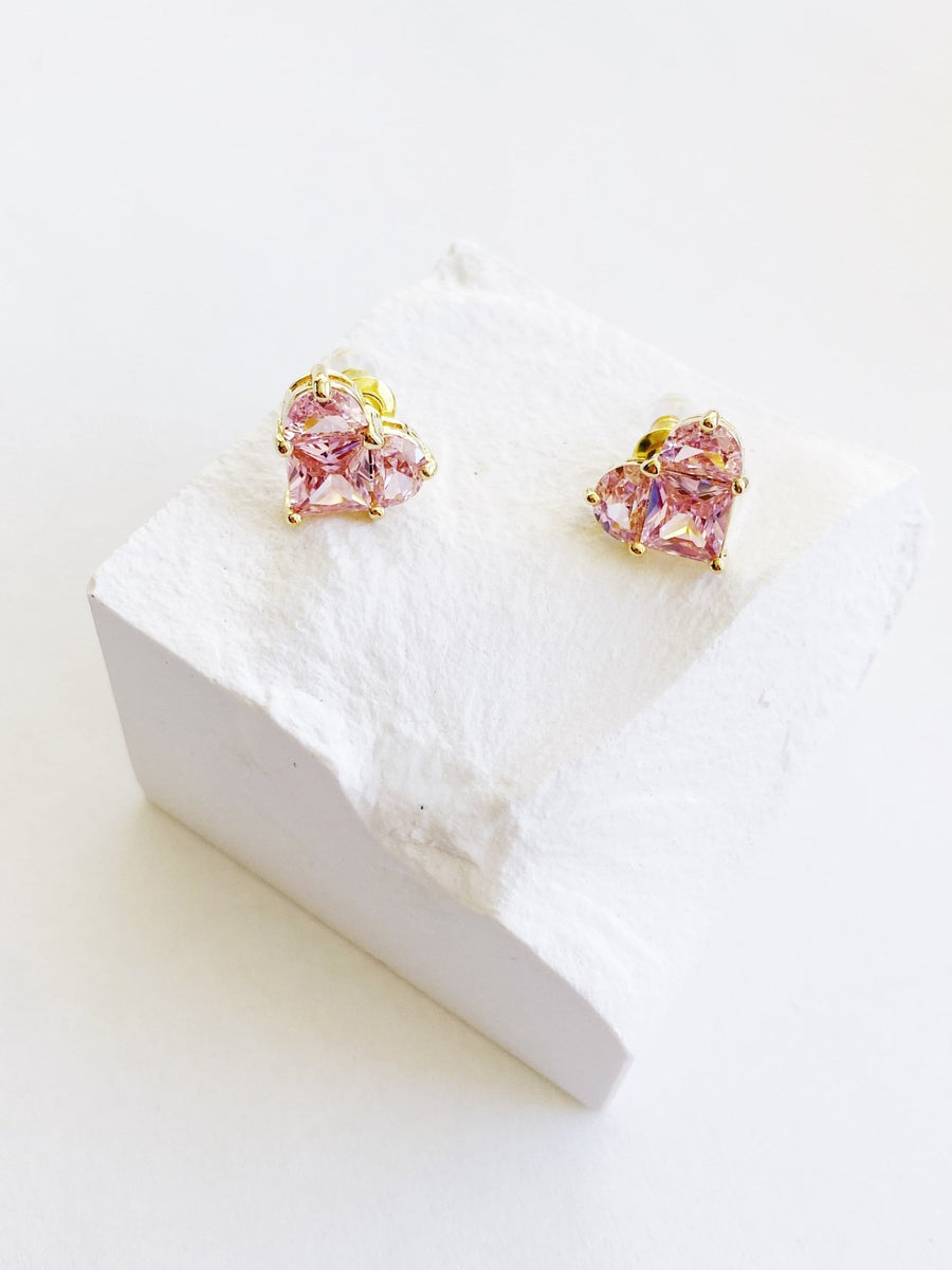 Pink Sapphire Heart Cut Stud Earrings.