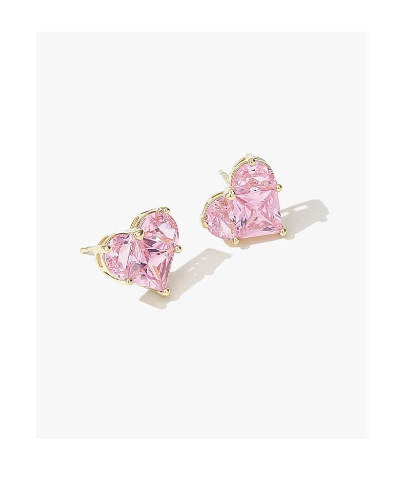 Pink Sapphire Heart Cut Stud Earrings.