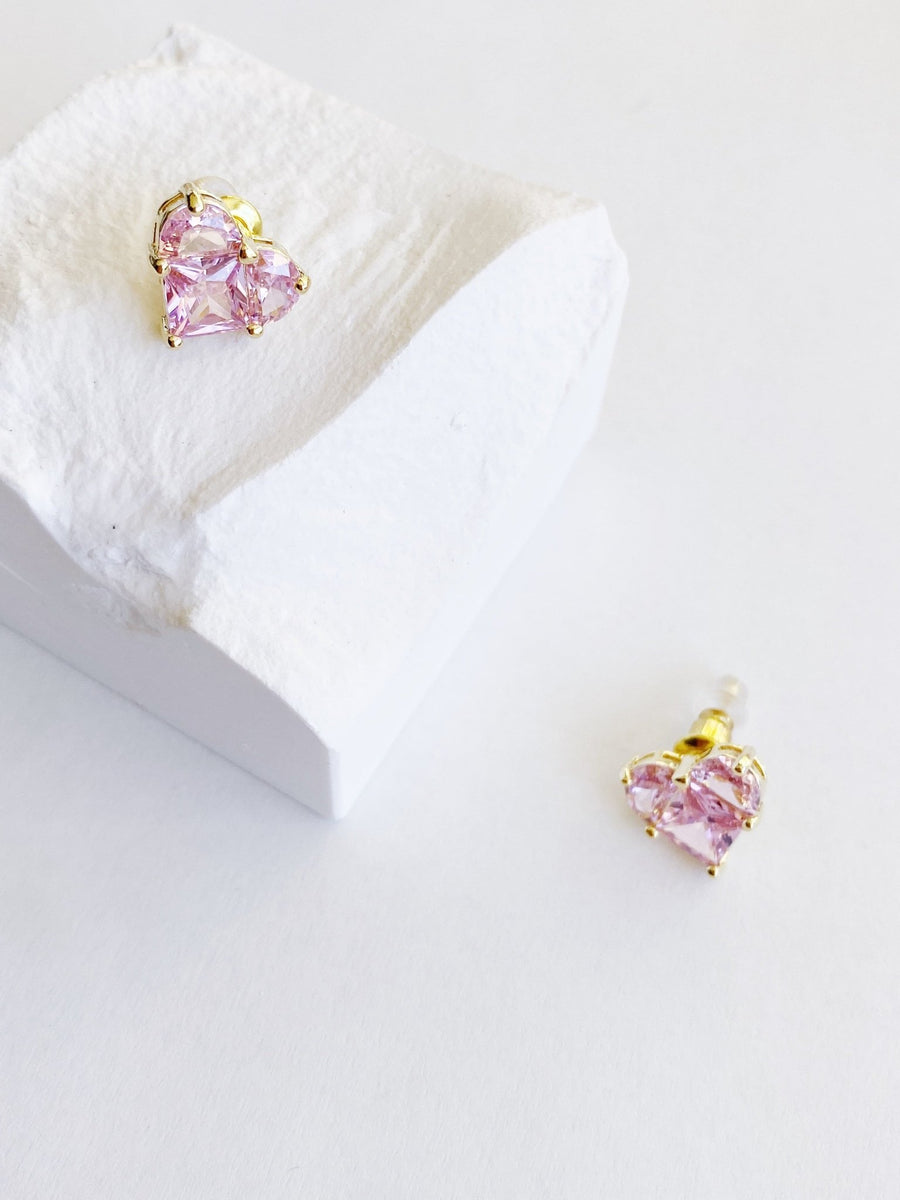 Pink Sapphire Heart Cut Stud Earrings.