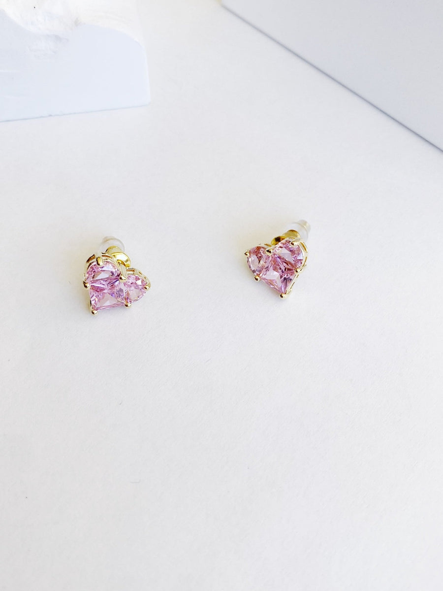 Pink Sapphire Heart Cut Stud Earrings.