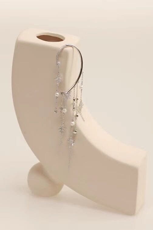 Silver Tassel Rhinestone Ear Cuff.