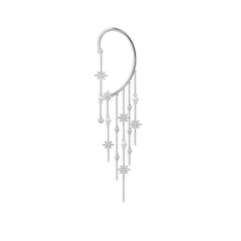 Silver Tassel Rhinestone Ear Cuff.