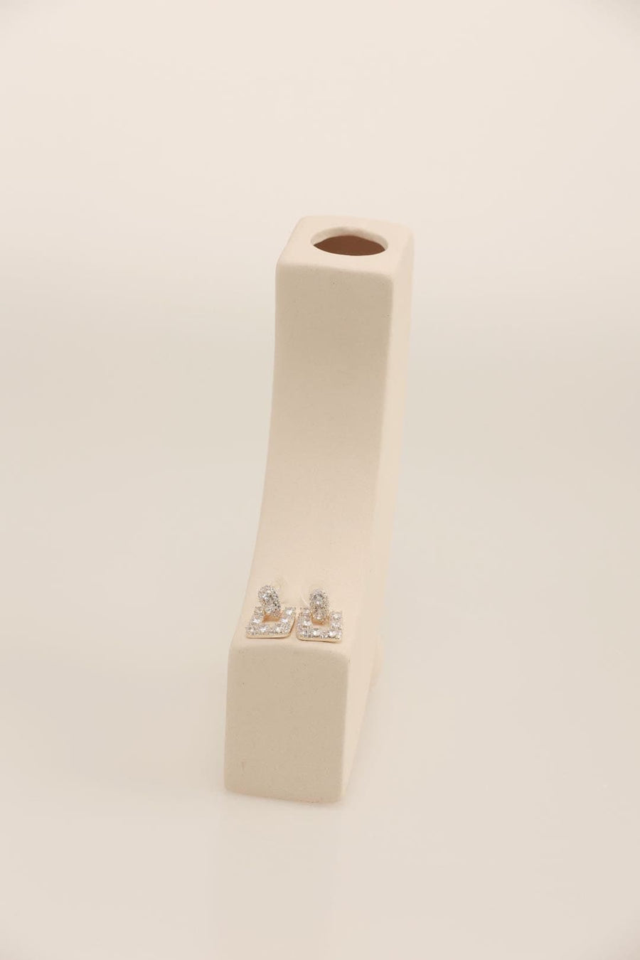 Silver Zircon Rectangle Dangle Earrings.