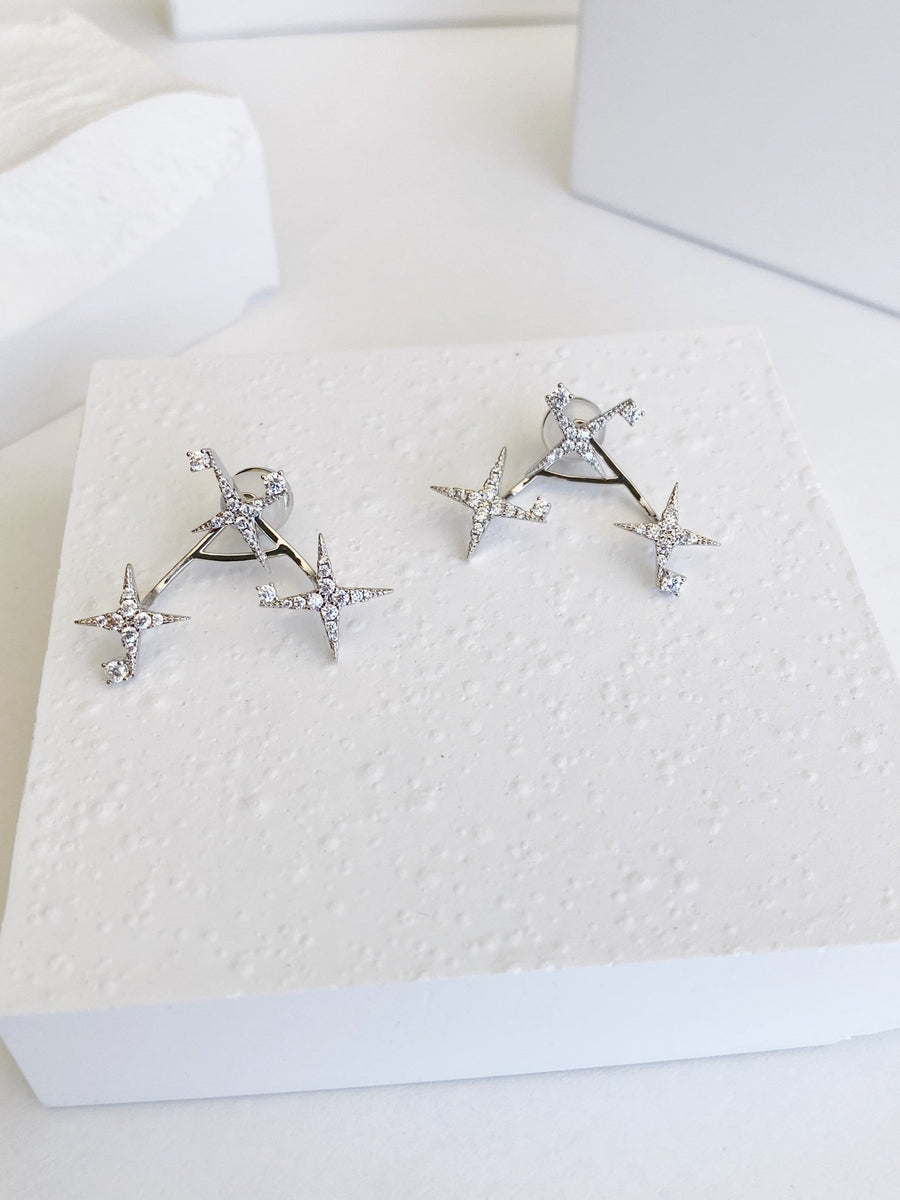 Triple Star Sterling Silver Earrings.