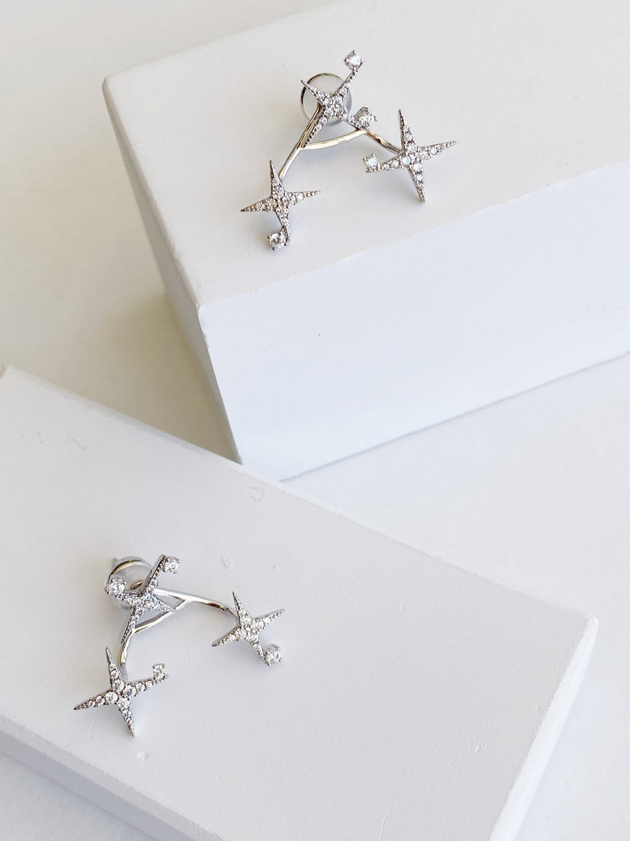 Triple Star Sterling Silver Earrings.