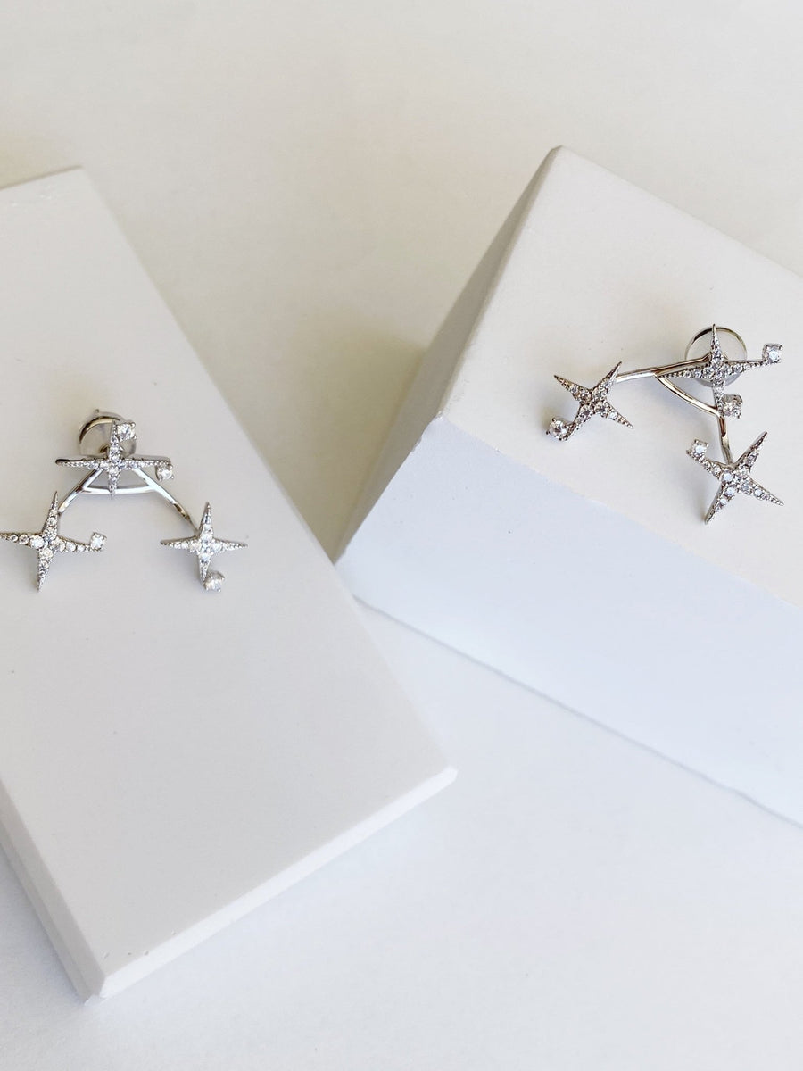 Triple Star Sterling Silver Earrings.