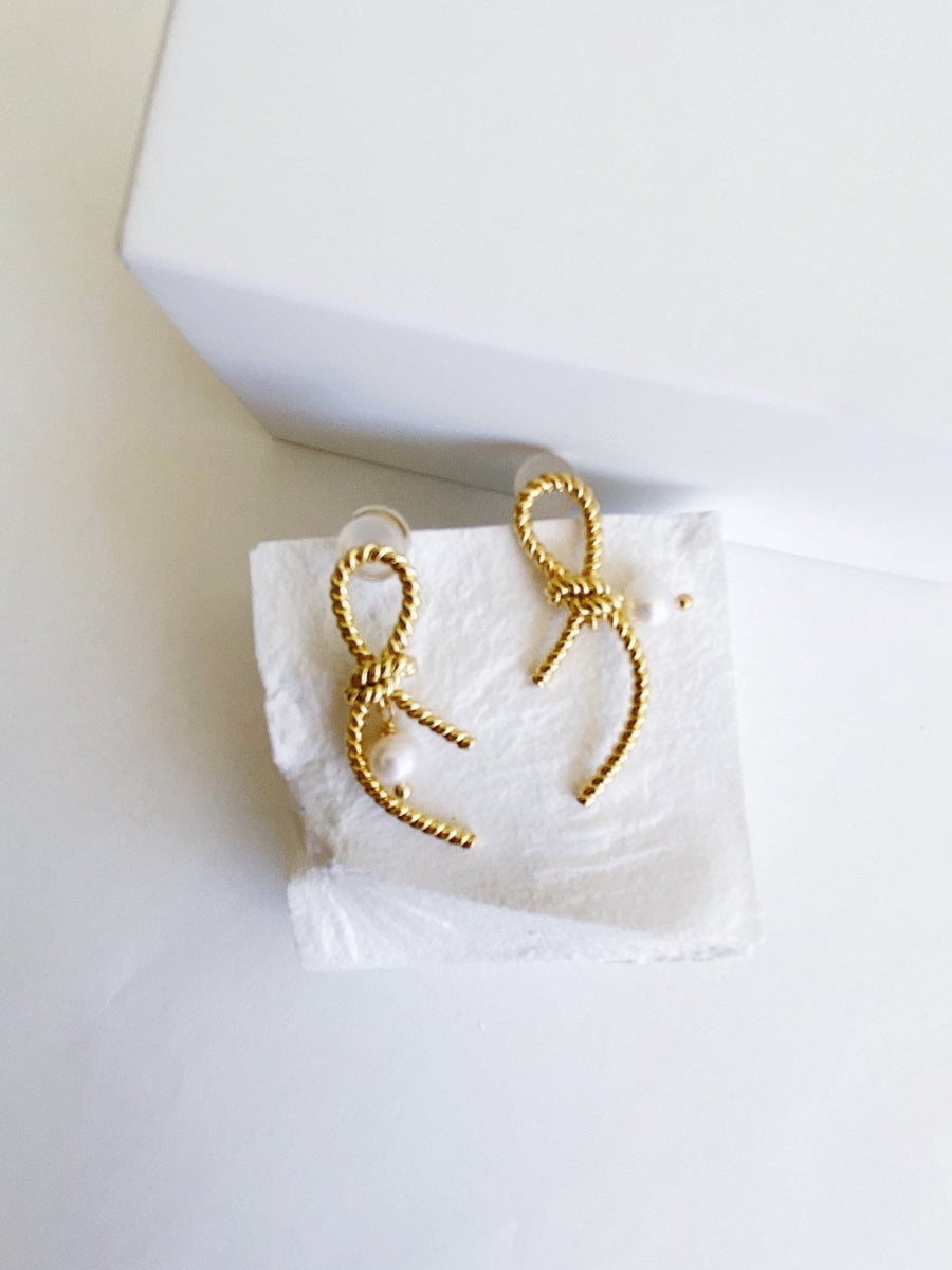 Twist Gold Pearl Dangle Earrings Not Just Paris