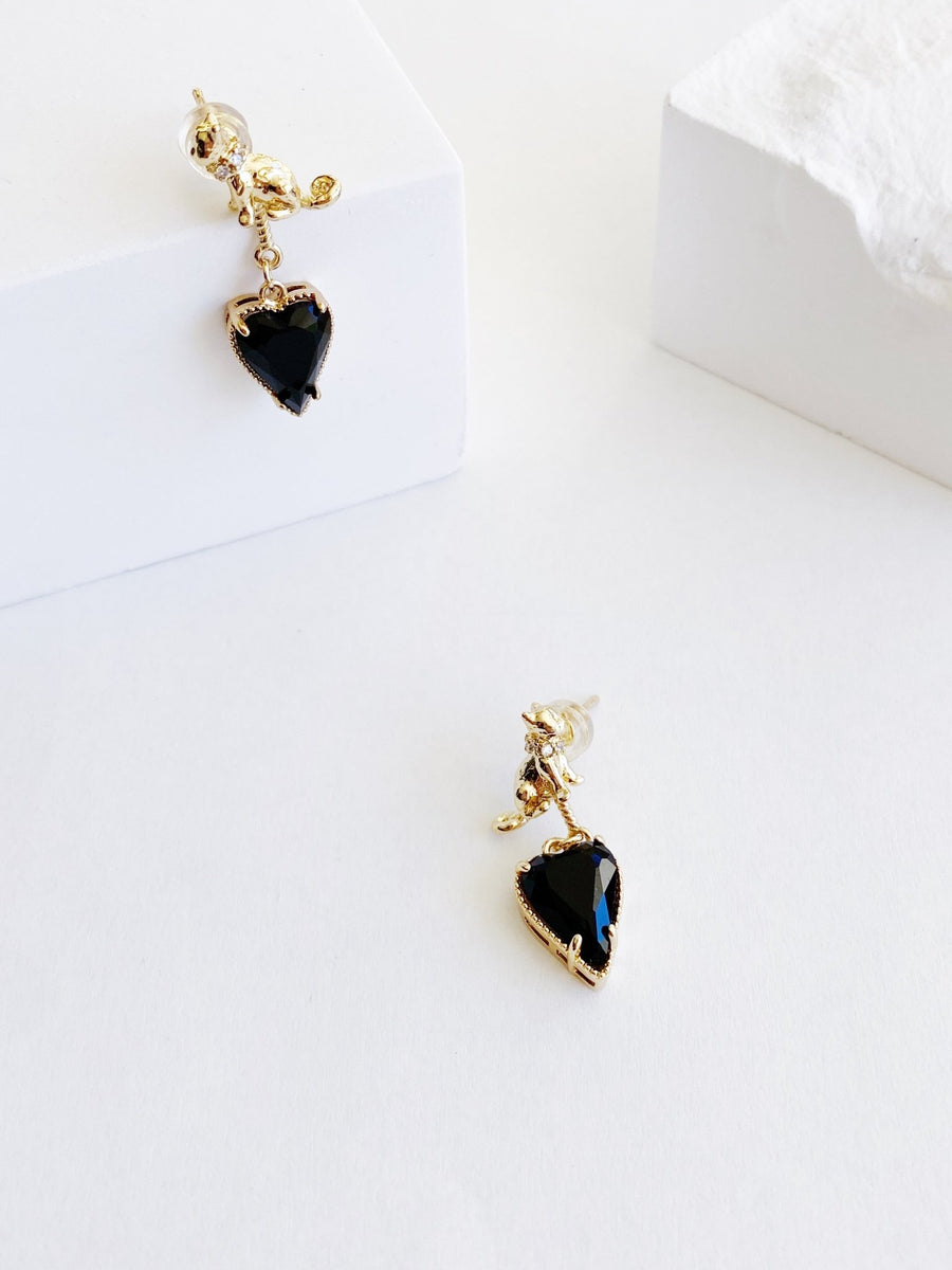 Valentine Black Heart Drop Earrings